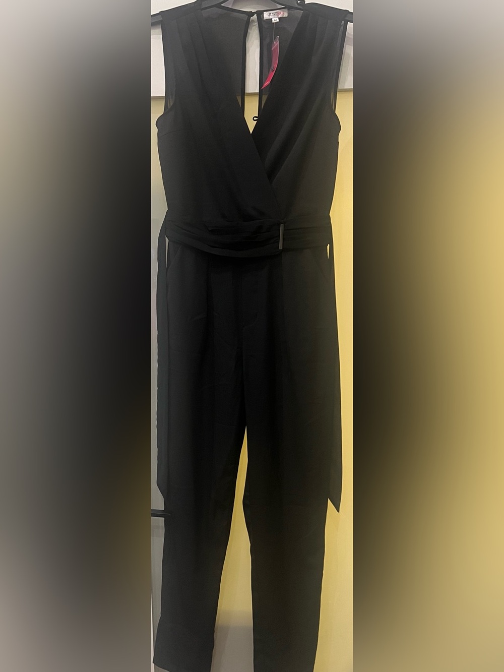 BRAND NEW Just Fab Black Sleeveless Tie Belt  Jumpsuit Size M